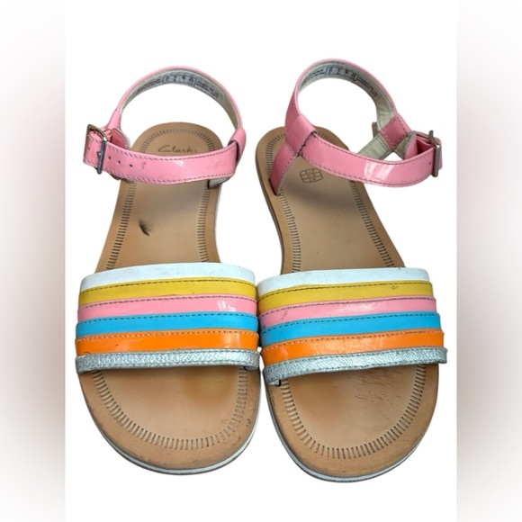 CLARKS girl FINCH STRIDE K - MULTICOLOR sandals size 3 M leather preloved - Picture 1 of 7